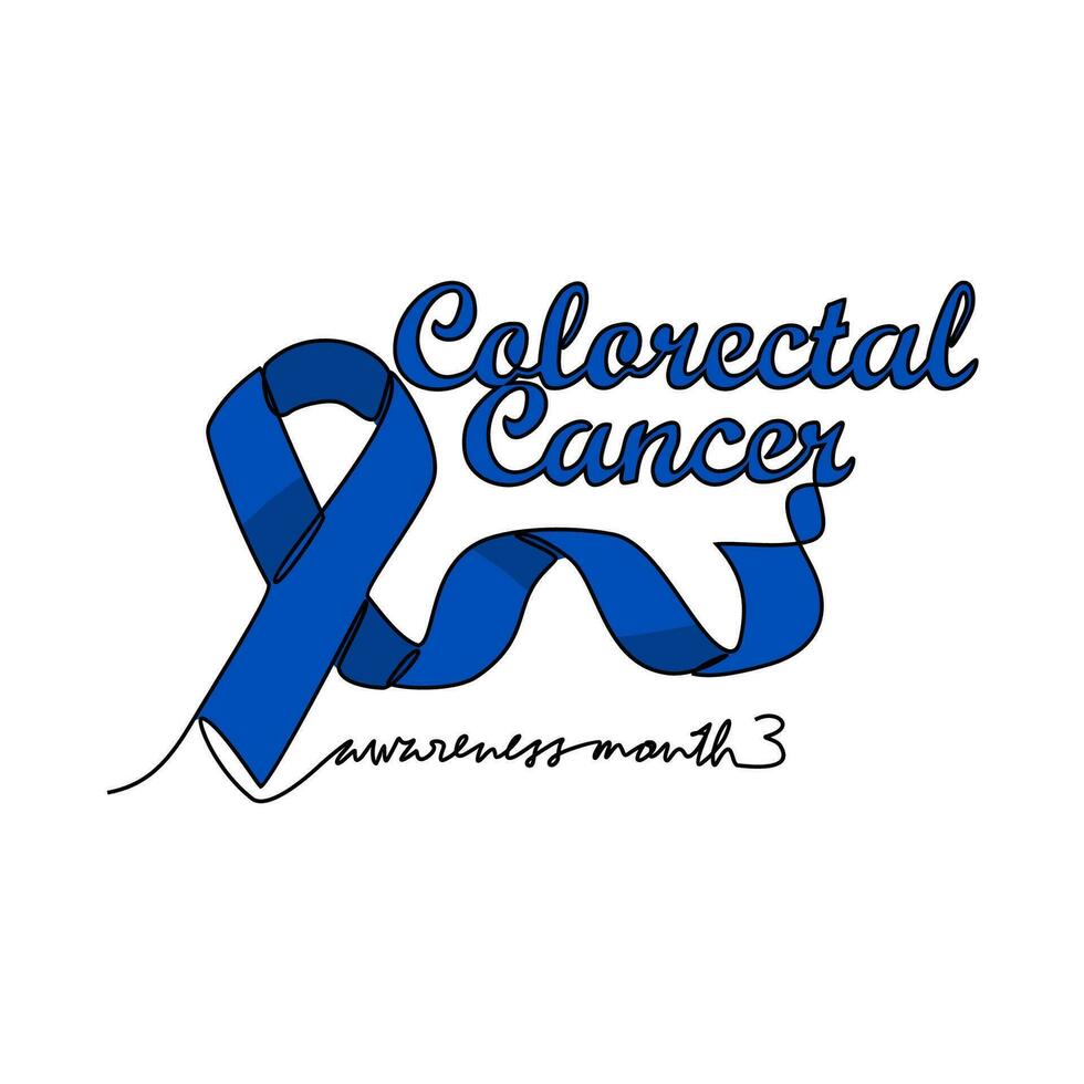 One continuous line drawing of colorectal cancer awareness month with white background. Awareness ribbon design in simple linear style. healthcare and medical design concept vector illustration.