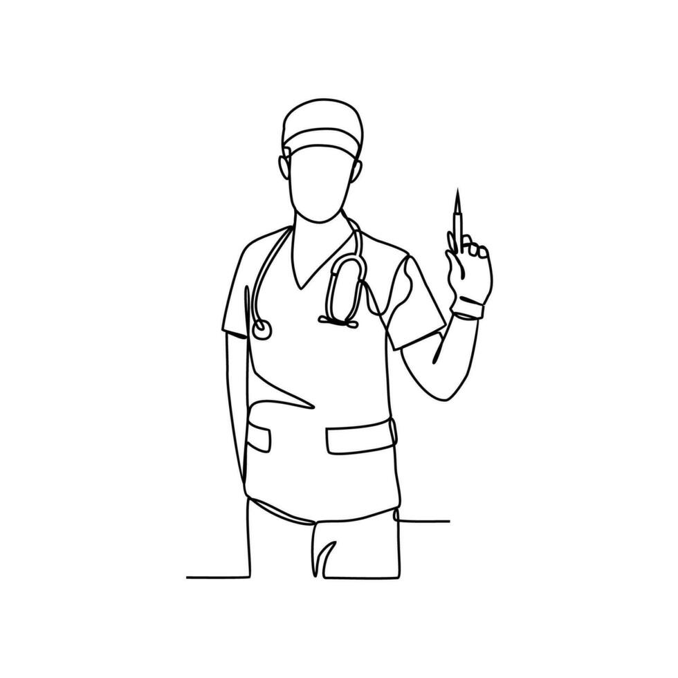 One continuous line drawing of Doctor profession with white background. medical profession design concept in simple linear style. Doctor profession design concept vector illustration.