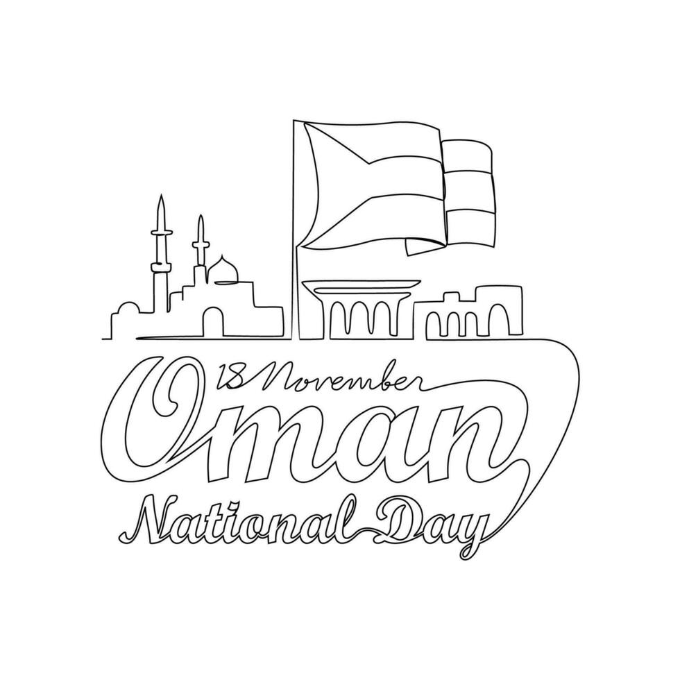 One continuous line drawing of Oman National Day Vector Illustration on November 18th. Oman National Day design in simple linear style. Oman national Day of South Africa design concept illustration.