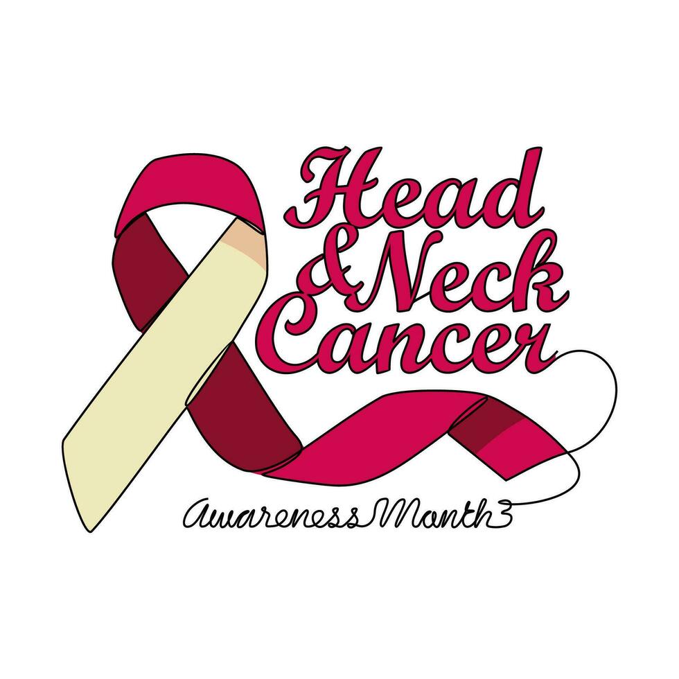 One continuous line drawing of head and neck cancer awareness month with white background. Awareness ribbon design in simple linear style. healthcare and medical design concept vector illustration.