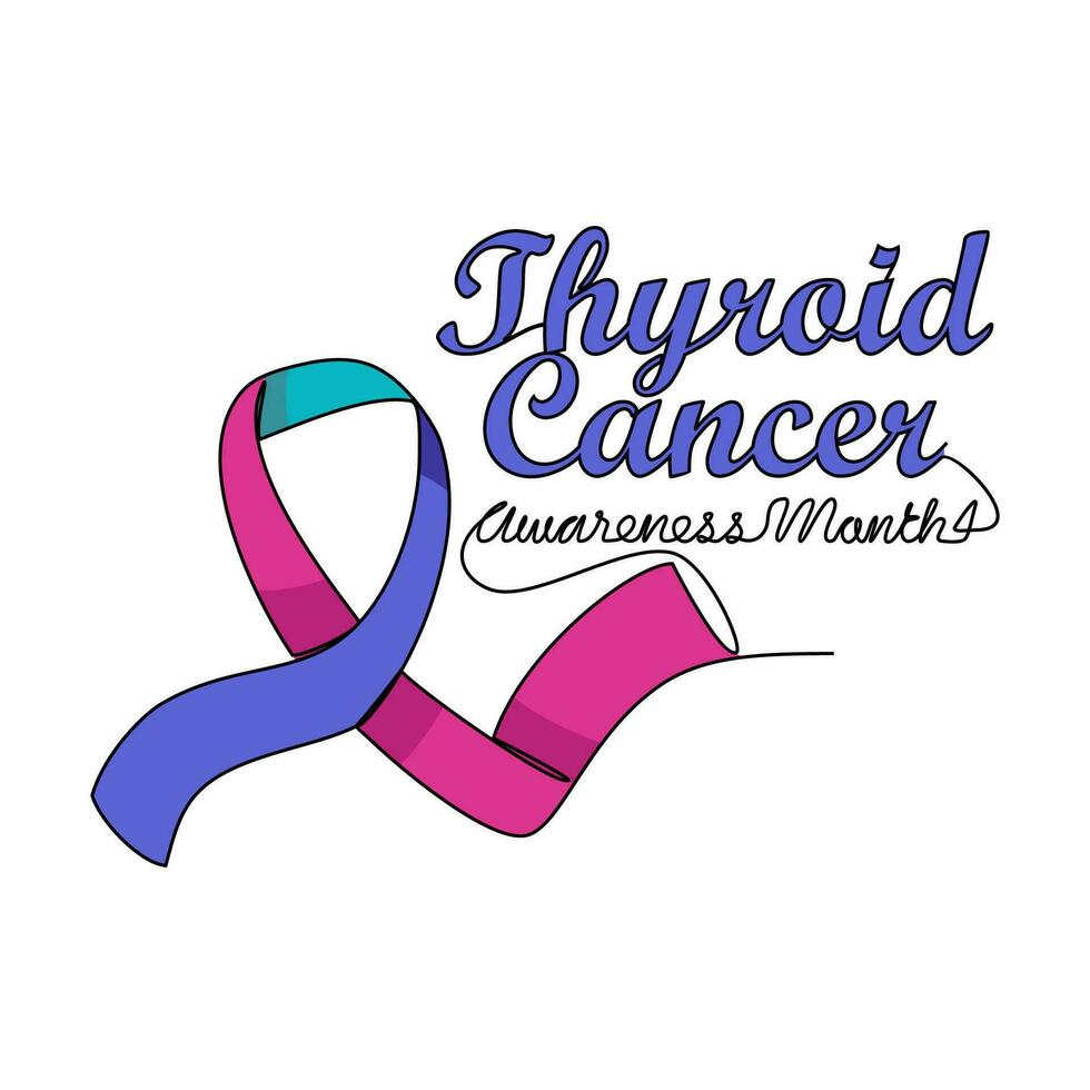 One continuous line drawing of thyroid cancer awareness month with white background. Awareness ribbon design in simple linear style. healthcare and medical design concept vector illustration.