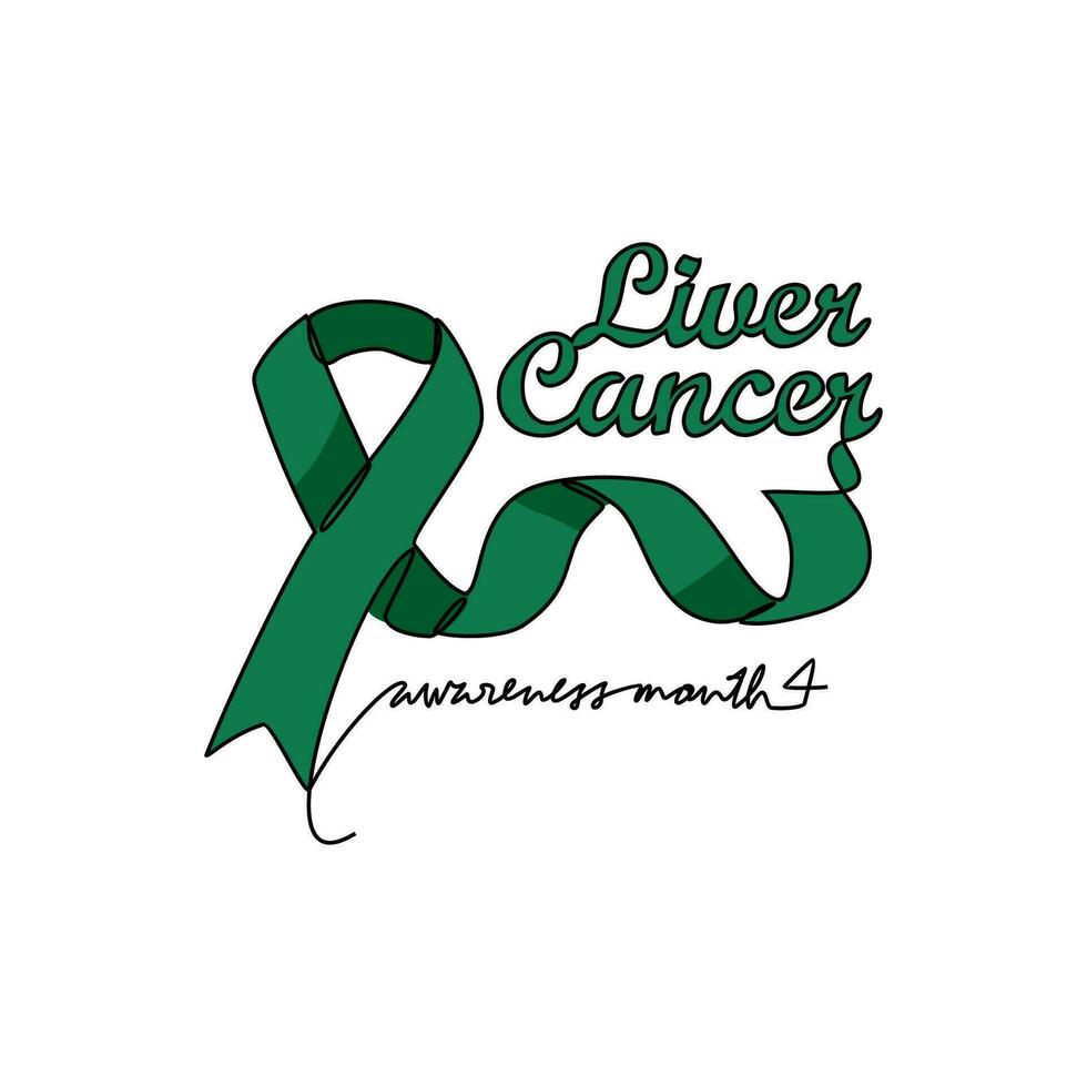 One continuous line drawing of liver cancer awareness month with white background. medical design concept in simple linear style. Awareness ribbon design concept vector illustration.