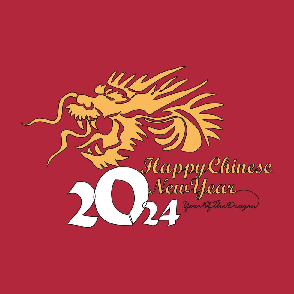 One continuous line drawing of Happy Chinese New Year with the year of dragon concept. Happy Chinese New Year in simple linear style vector illustration. Suitable design for greeting card and poster.