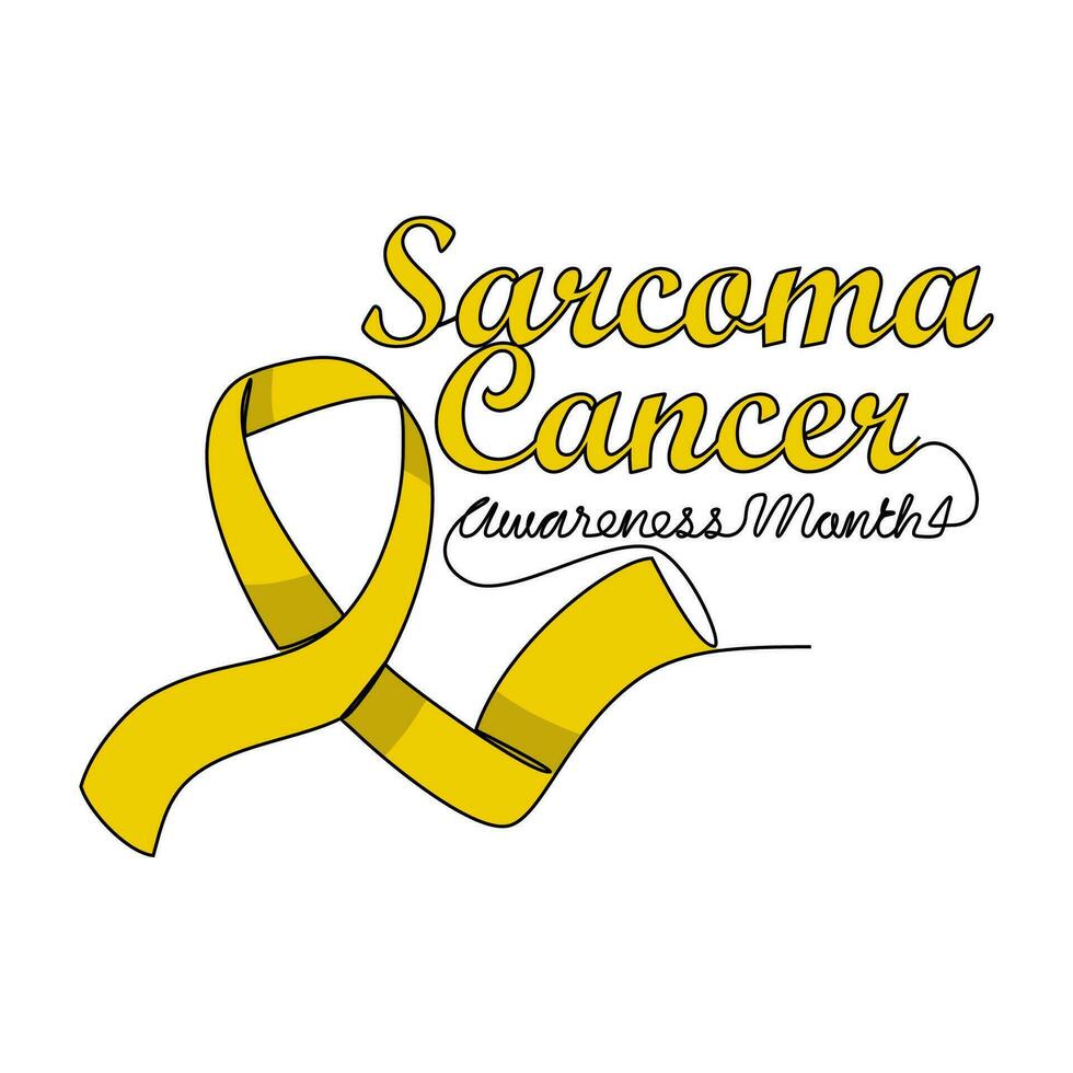 One continuous line drawing of sarcoma cancer awareness month with white background. Awareness ribbon design in simple linear style. healthcare and medical design concept vector illustration.