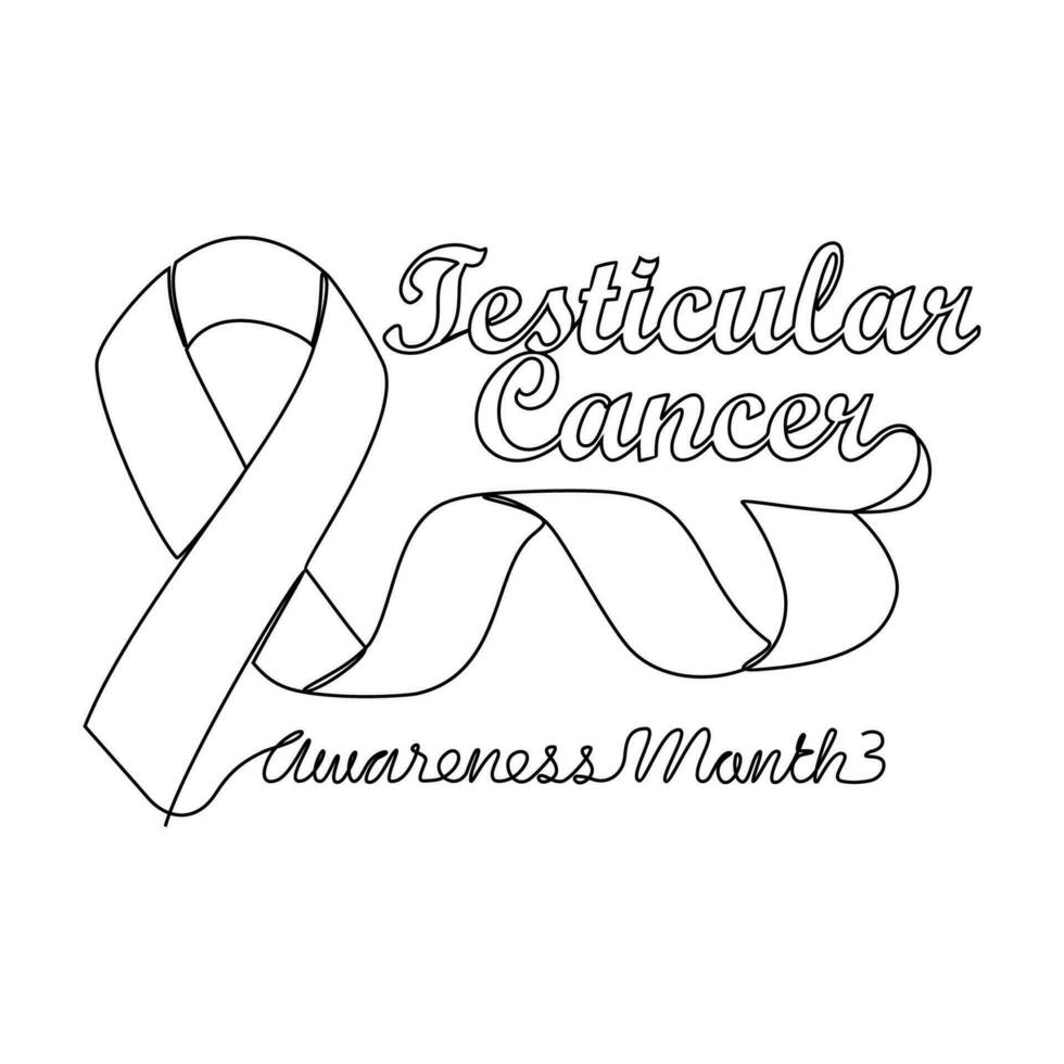 One continuous line drawing of testicular cancer awareness month with white background. Awareness ribbon design in simple linear style. healthcare and medical design concept vector illustration