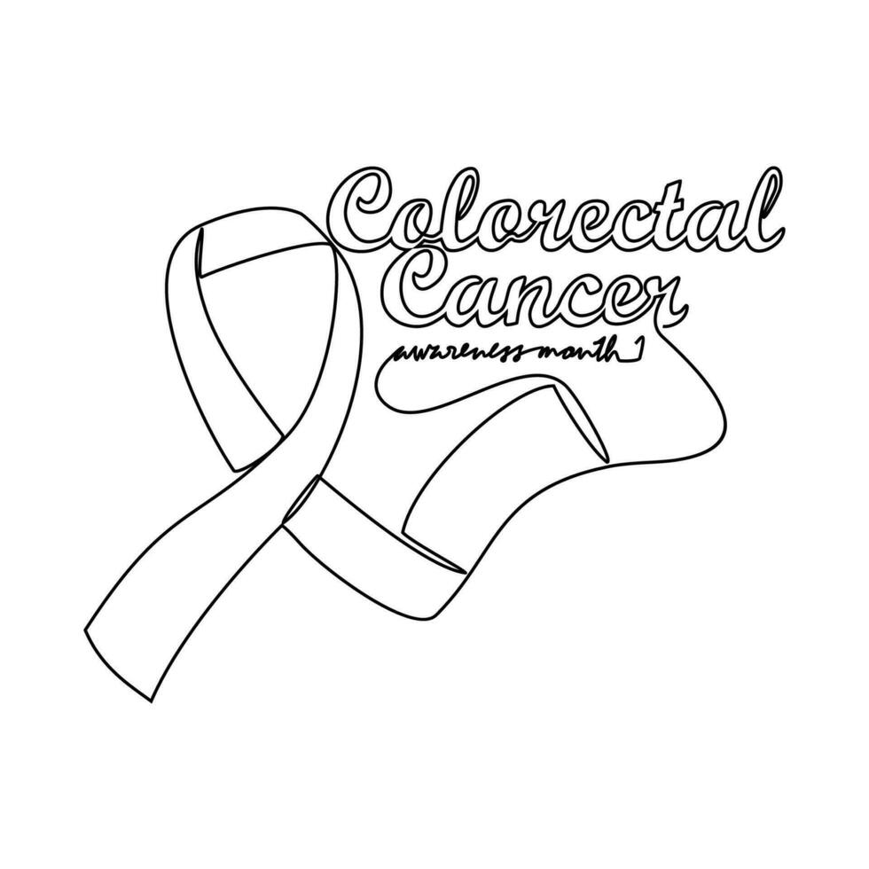 uno continuo línea dibujo de colorrectal cáncer conciencia mes con blanco antecedentes. conciencia cinta diseño en sencillo lineal estilo. cuidado de la salud y médico diseño concepto vector ilustración.