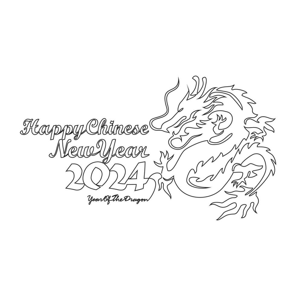 One continuous line drawing of Happy Chinese New Year with the year of dragon concept. Happy Chinese New Year in simple linear style vector illustration. Suitable design for greeting card and poster.