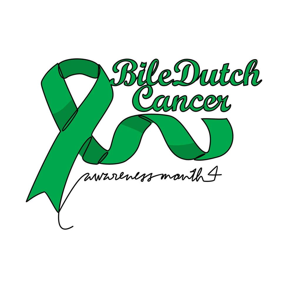 One continuous line drawing of bile duct cancer awareness month with white background. Awareness ribbon design in simple linear style. healthcare and medical design concept vector illustration.