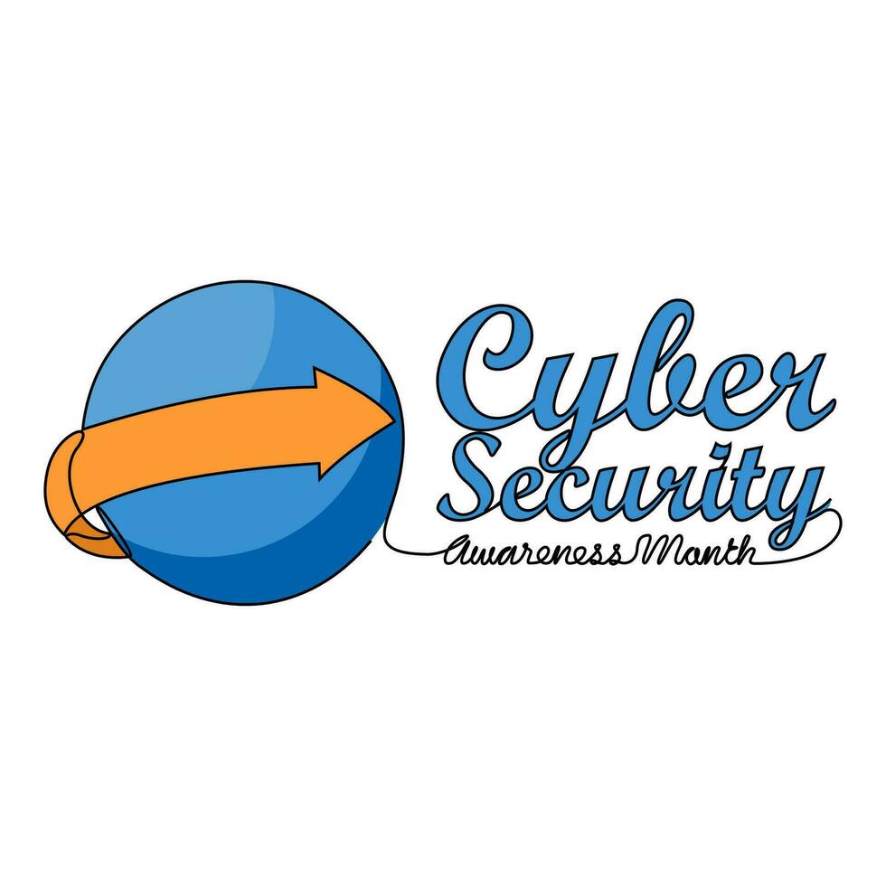 One continuous line drawing of cyber security awareness month with white background. cyber security awareness month design in simple linear style. cyber security awareness month design concept vector