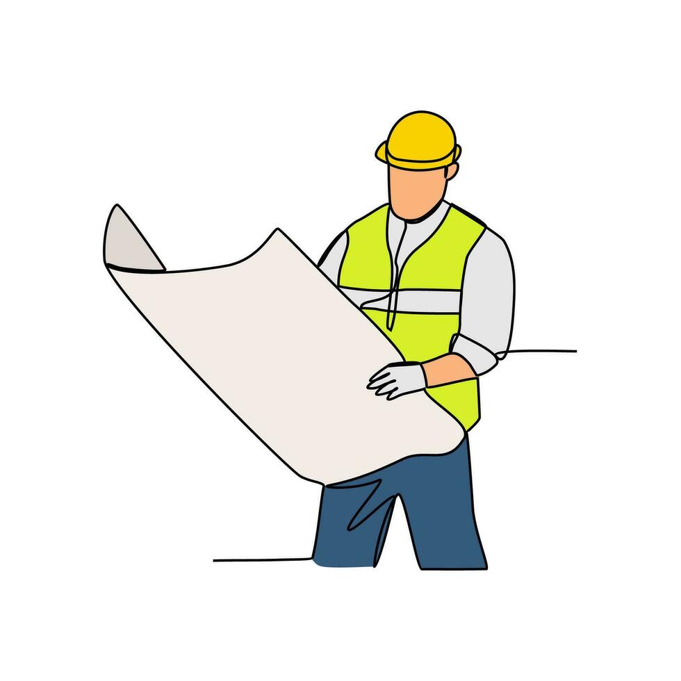 One continuous line drawing of Civil Engineer profession with white background. Civil Engineer profession design concept in simple linear style. Civil Engineer profession design concept vector