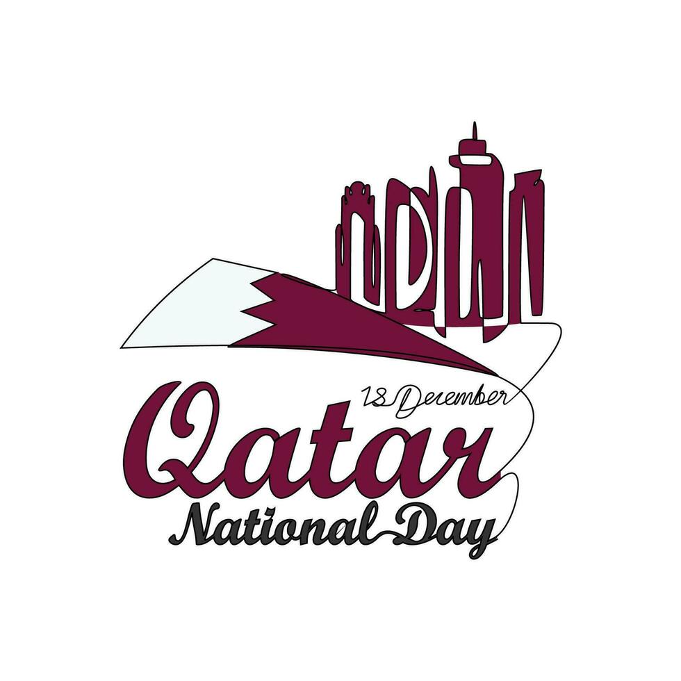 uno continuo línea dibujo de Katar nacional día vector ilustración en diciembre 18 Katar nacional día diseño en sencillo lineal estilo ilustración. adecuado para saludo tarjeta, póster y bandera.