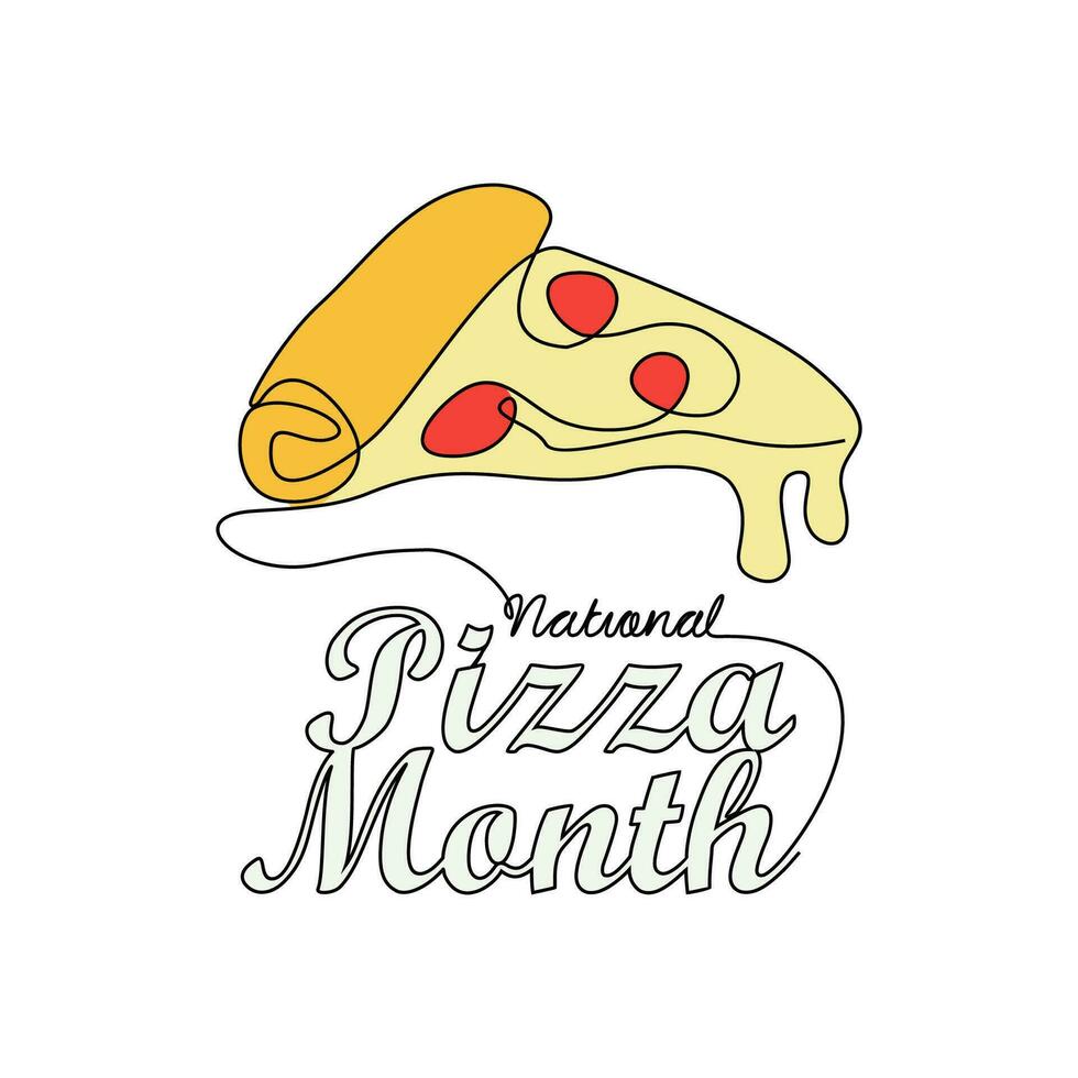 uno continuo línea dibujo de nacional Pizza mes con blanco antecedentes. nacional Pizza mes diseño en sencillo lineal estilo. nacional Pizza mes diseño concepto vector ilustración.