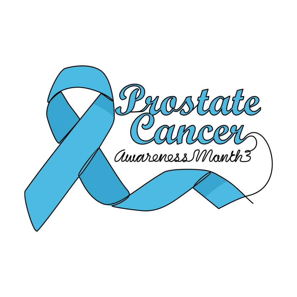 One continuous line drawing of prostate cancer awareness month with white background. Awareness ribbon design in simple linear style. healthcare and medical design concept vector illustration.