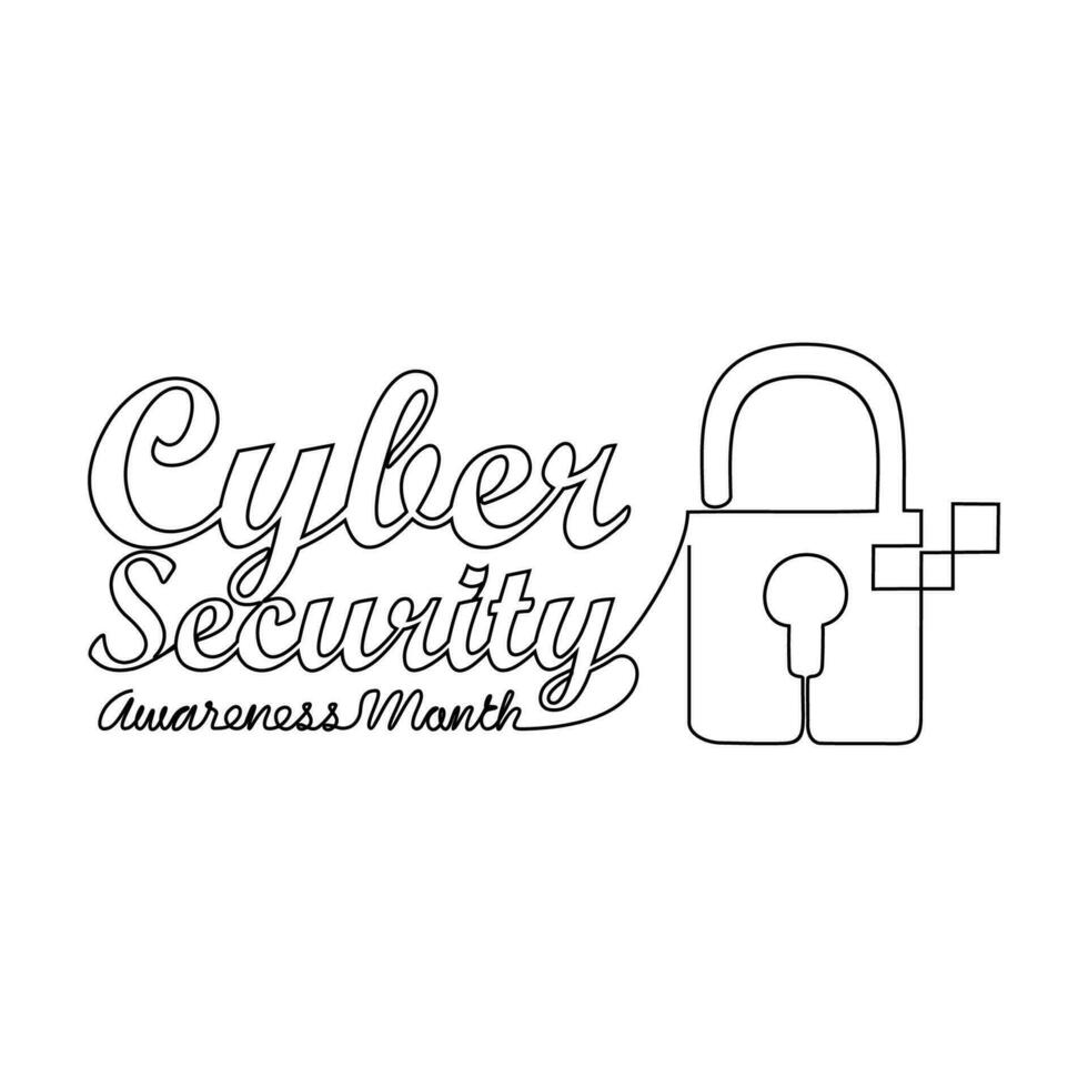 One continuous line drawing of cyber security awareness month with white background. cyber security awareness month design in simple linear style. cyber security awareness month design concept vector