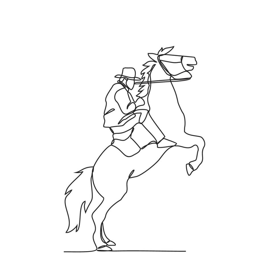 One continuous line drawing of people riding the horse. A jockey is someone who rides a horse in a race. Riding the horse in simple linear style vector illustration. Suitable design for your asset.