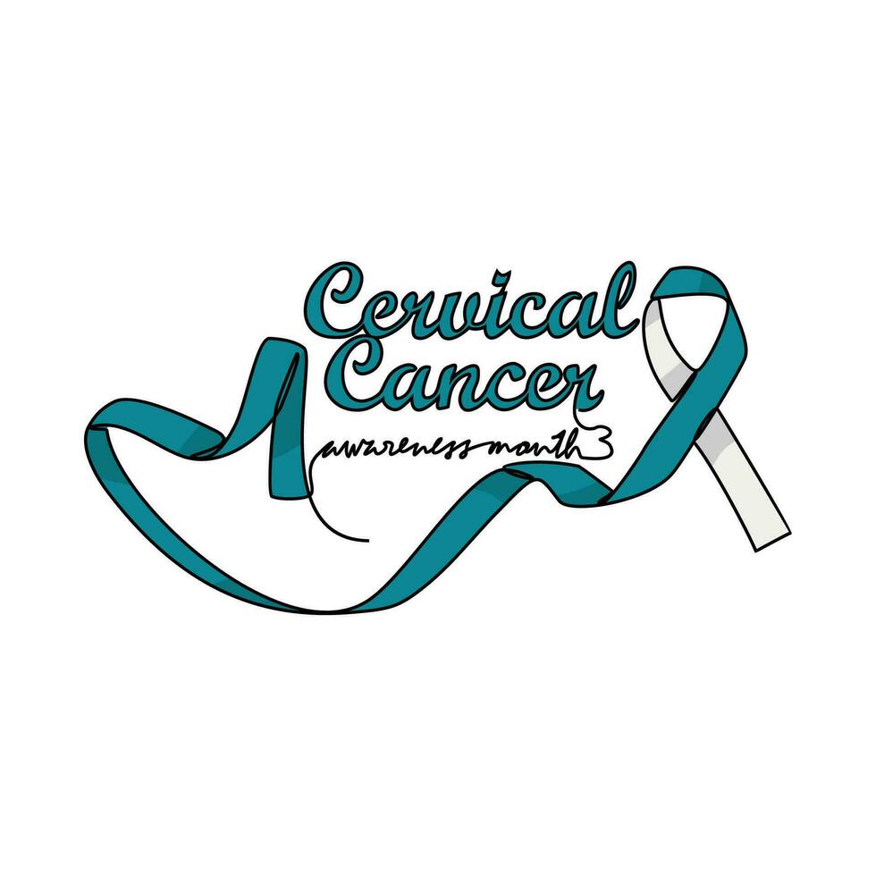 One continuous line drawing of cervical cancer awareness month with white background. Awareness ribbon design in simple linear style. healthcare and medical design concept vector illustration.