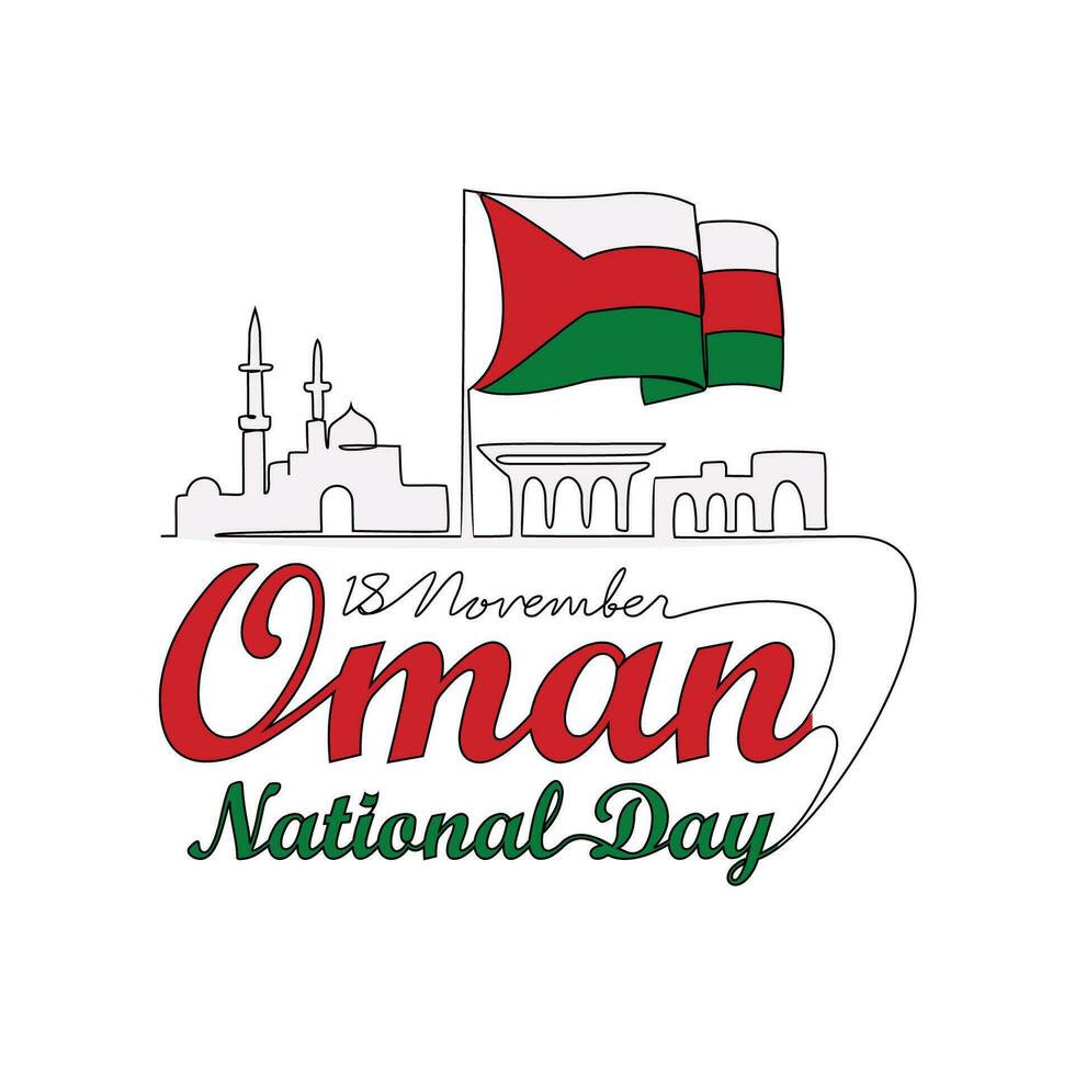 One continuous line drawing of Oman National Day Vector Illustration on November 18th. Oman National Day design in simple linear style. Oman national Day of South Africa design concept illustration.