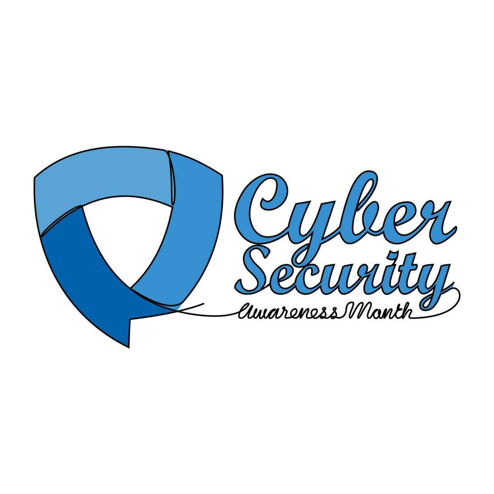 One continuous line drawing of cyber security awareness month with white background. cyber security awareness month design in simple linear style. cyber security awareness month design concept vector