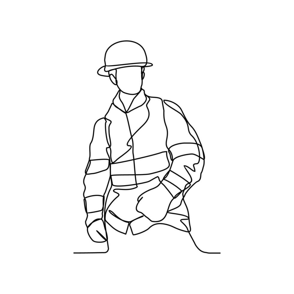 One continuous line drawing of Firefighter profession with white background. Firefighter profession design concept in simple linear style. Firefighter profession design concept vector illustration.