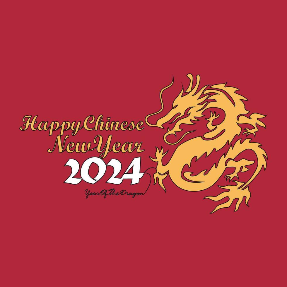 One continuous line drawing of Happy Chinese New Year with the year of dragon concept. Happy Chinese New Year in simple linear style vector illustration. Suitable design for greeting card and poster.