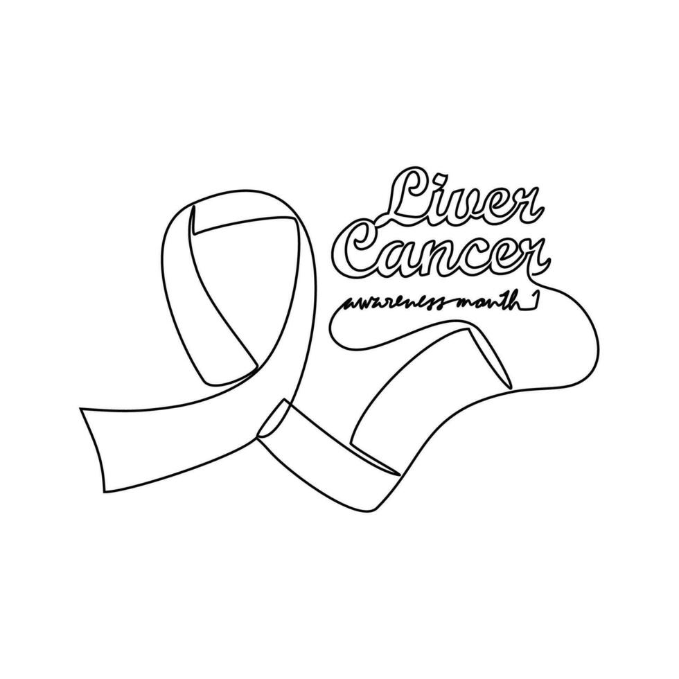 One continuous line drawing of liver cancer awareness month with white background. medical design concept in simple linear style. Awareness ribbon design concept vector illustration.