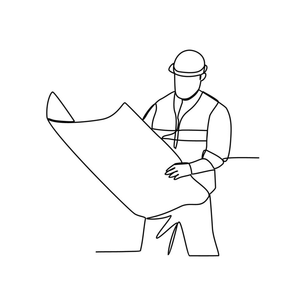 One continuous line drawing of Civil Engineer profession with white background. Civil Engineer profession design concept in simple linear style. Civil Engineer profession design concept vector