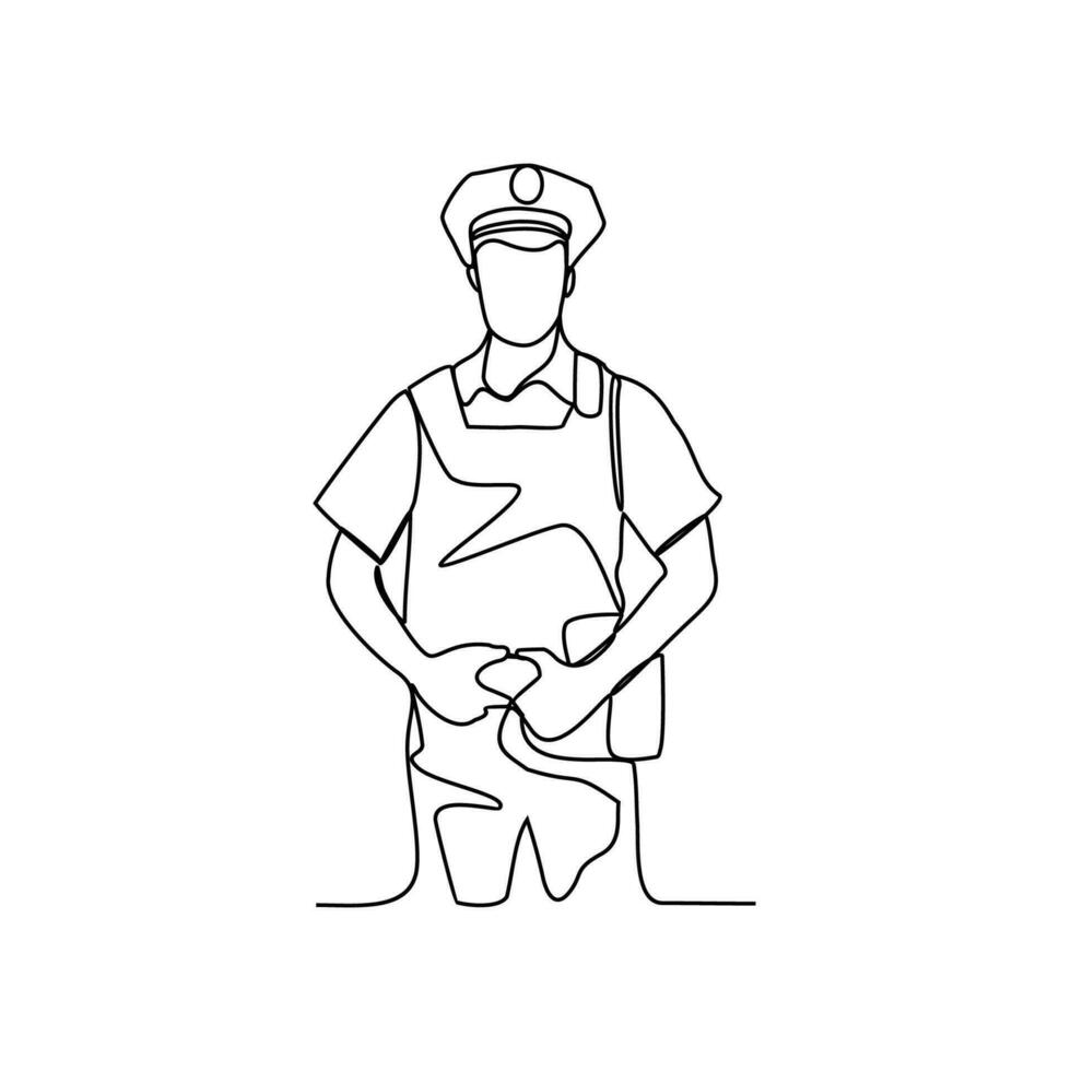 One continuous line drawing of Police profession with white background. Police profession design concept in simple linear style. Police profession design concept vector illustration.