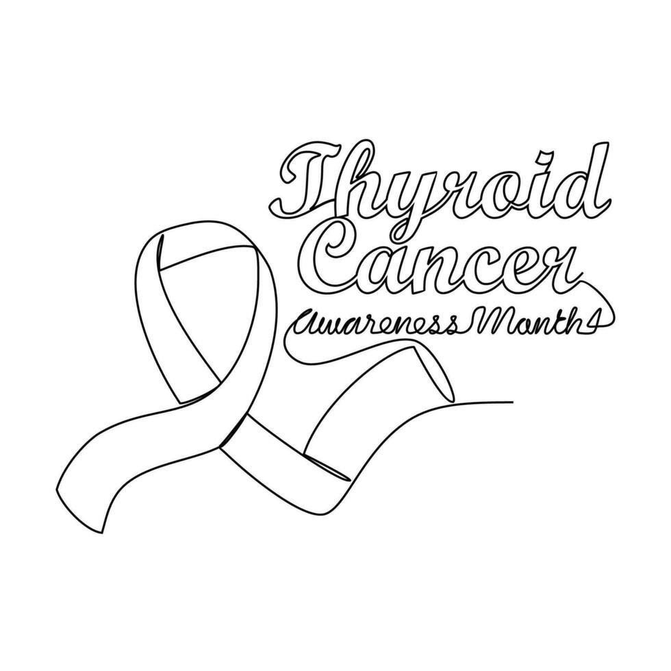 One continuous line drawing of thyroid cancer awareness month with white background. Awareness ribbon design in simple linear style. healthcare and medical design concept vector illustration.