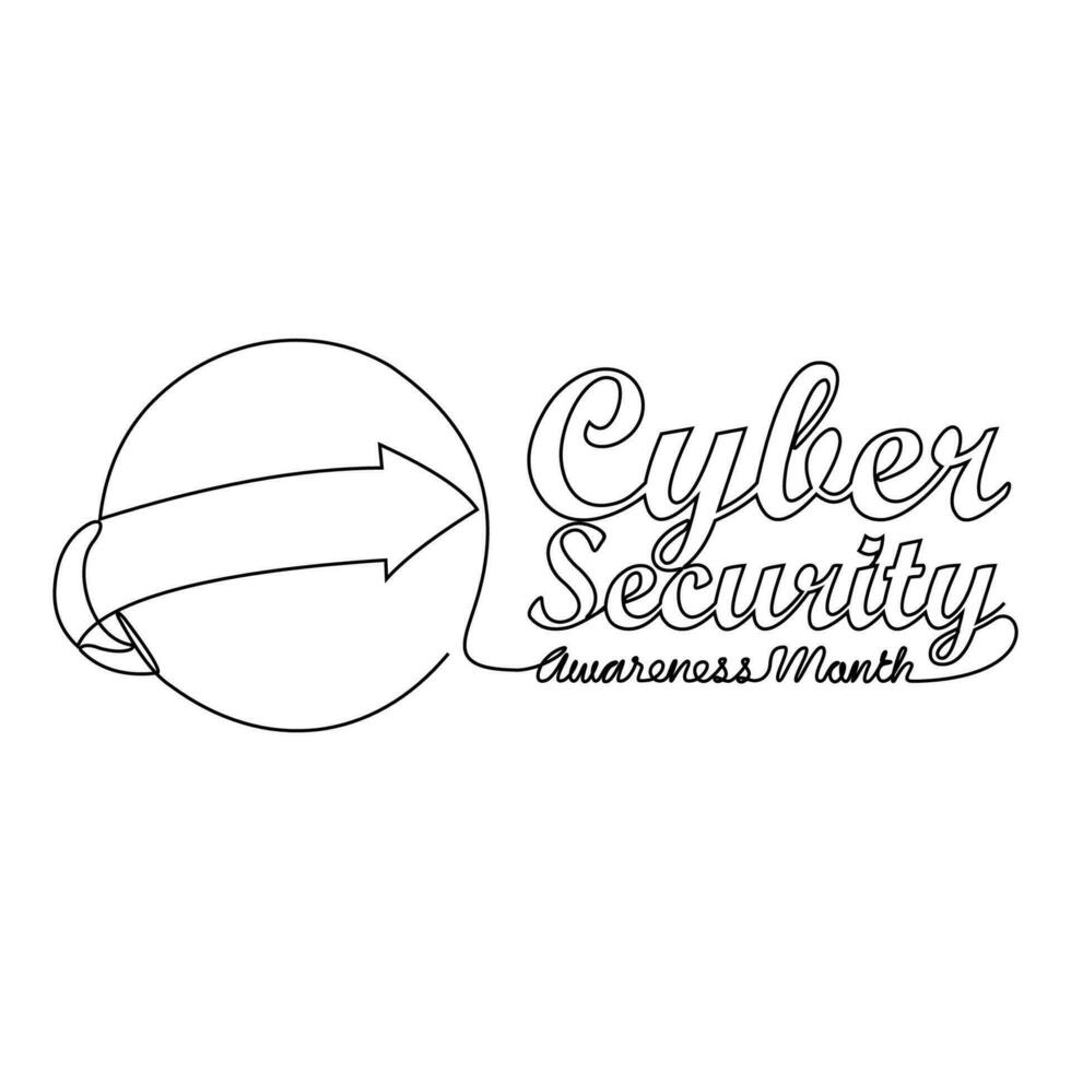 One continuous line drawing of cyber security awareness month with white background. cyber security awareness month design in simple linear style. cyber security awareness month design concept vector