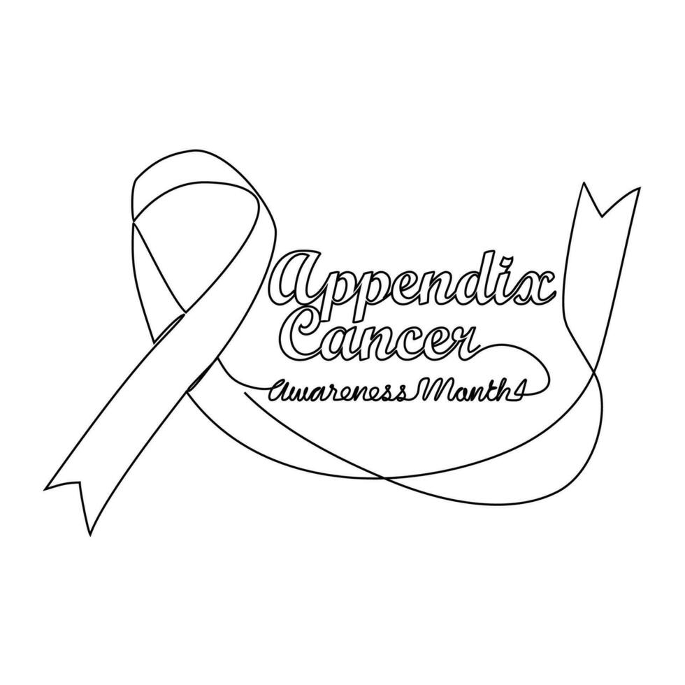 One continuous line drawing of appendix cancer awareness month with white background. Awareness ribbon design in simple linear style. healthcare and medical design concept vector illustration.