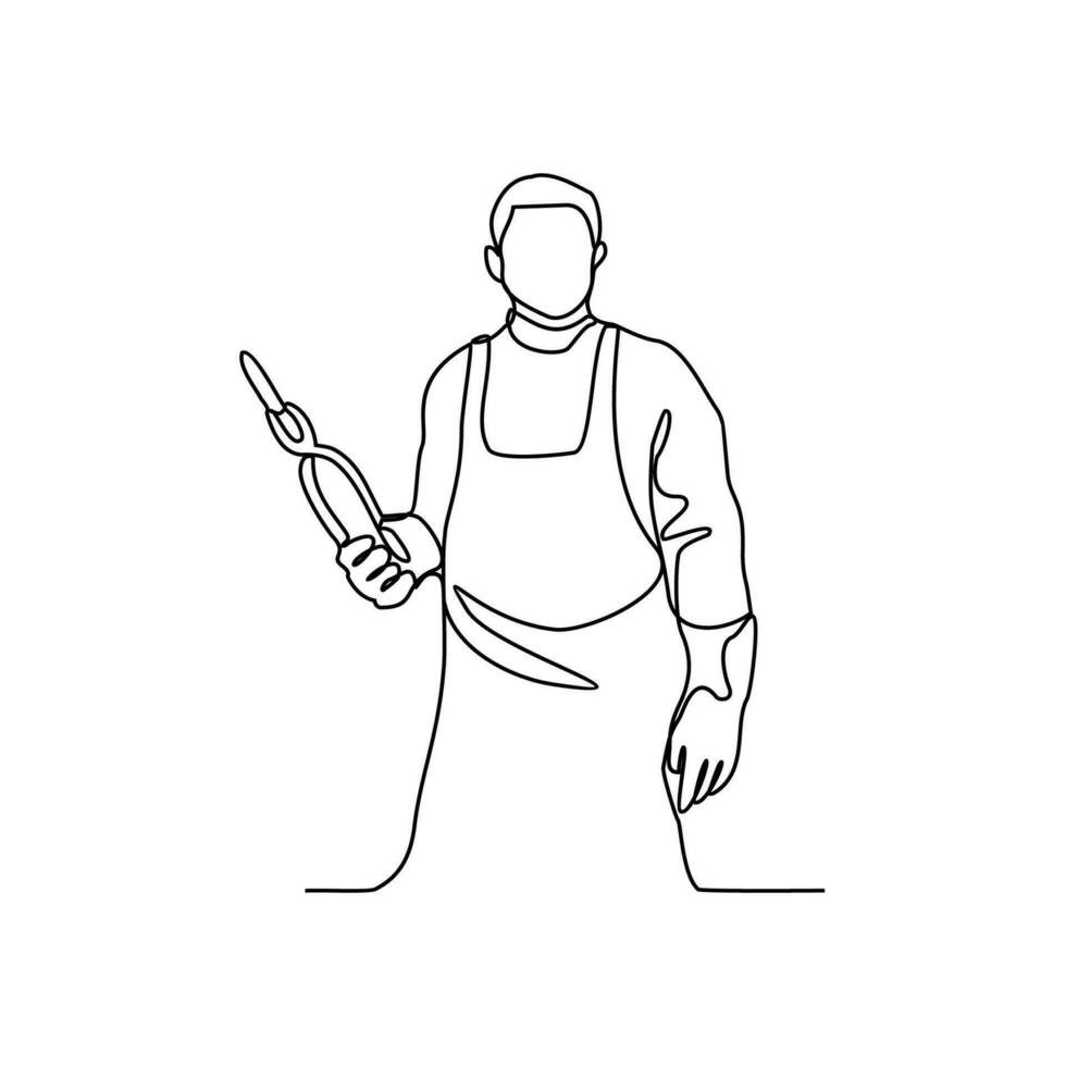 One continuous line drawing of blacksmith working activity with white background. blacksmith working activity design in simple linear style. blacksmith people design concept vector illustration