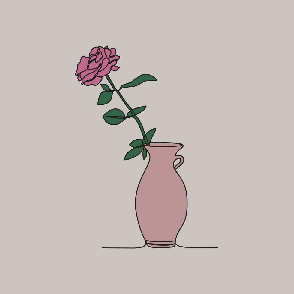 One continuous line drawing of a beautiful flower. A rose in simple linear style vector illustration. design with Minimalist black linear design isolated concept. Plant vector  design illustration