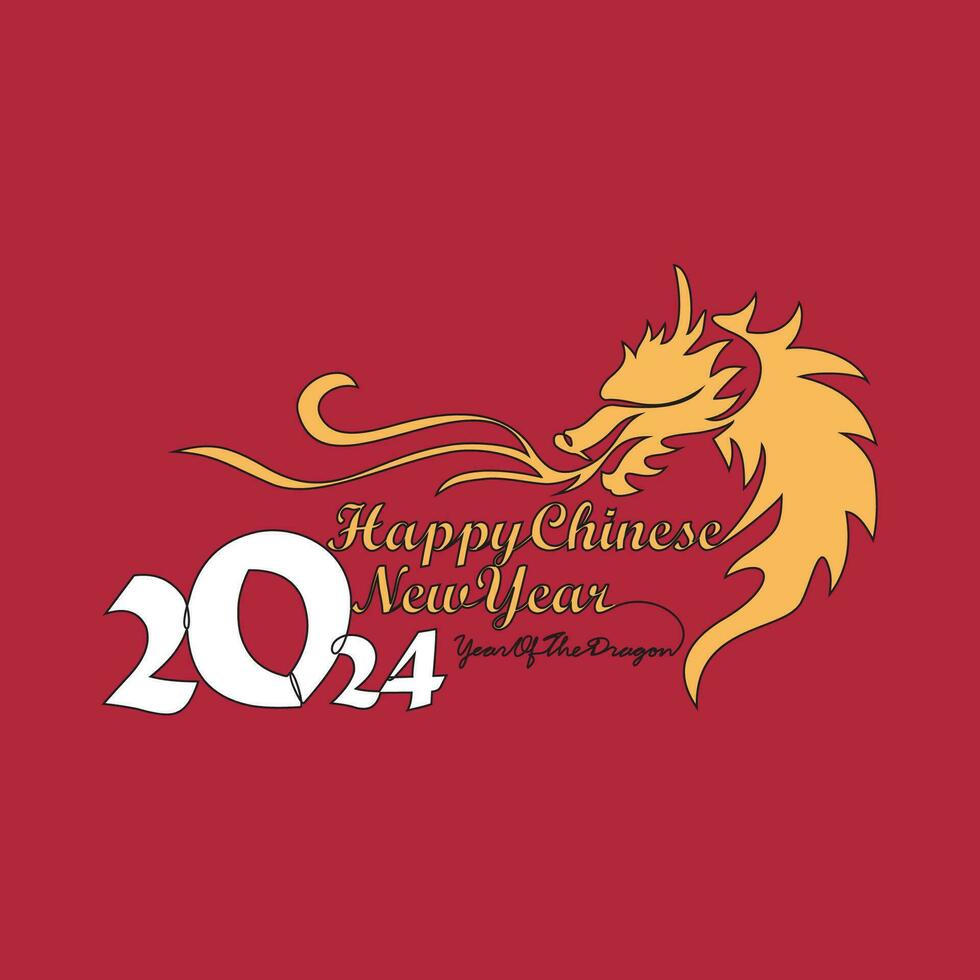 One continuous line drawing of Happy Chinese New Year with the year of dragon concept. Happy Chinese New Year in simple linear style vector illustration. Suitable design for greeting card and poster.