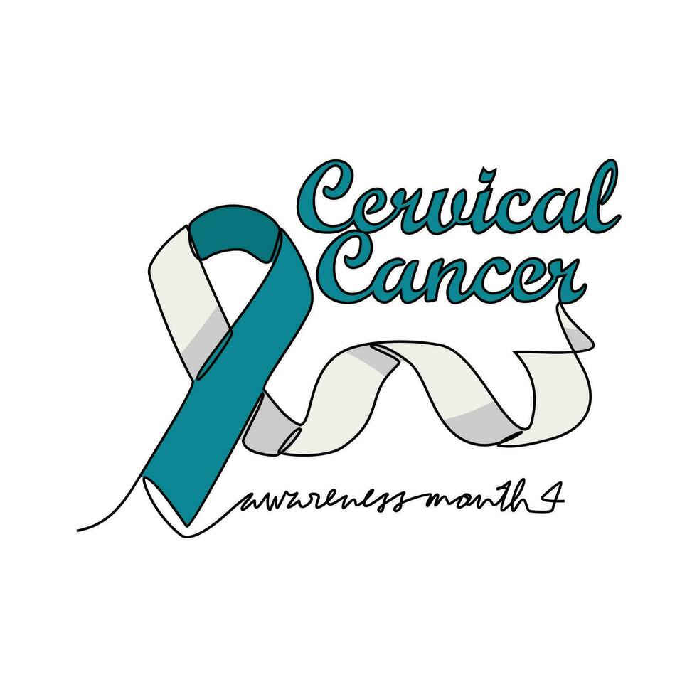 One continuous line drawing of cervical cancer awareness month with white background. Awareness ribbon design in simple linear style. healthcare and medical design concept vector illustration.