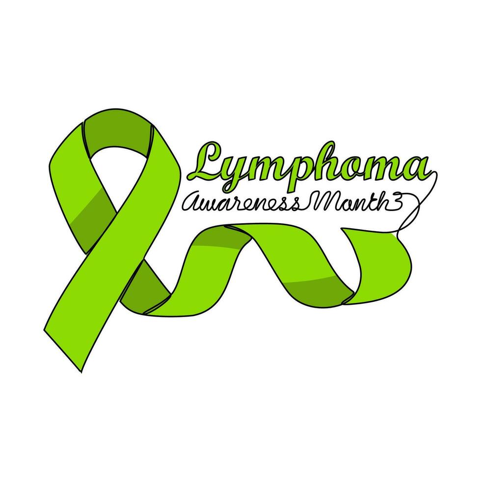 One continuous line drawing of lymphoma cancer awareness month with white background. Awareness ribbon design in simple linear style. healthcare and medical design concept vector illustration.