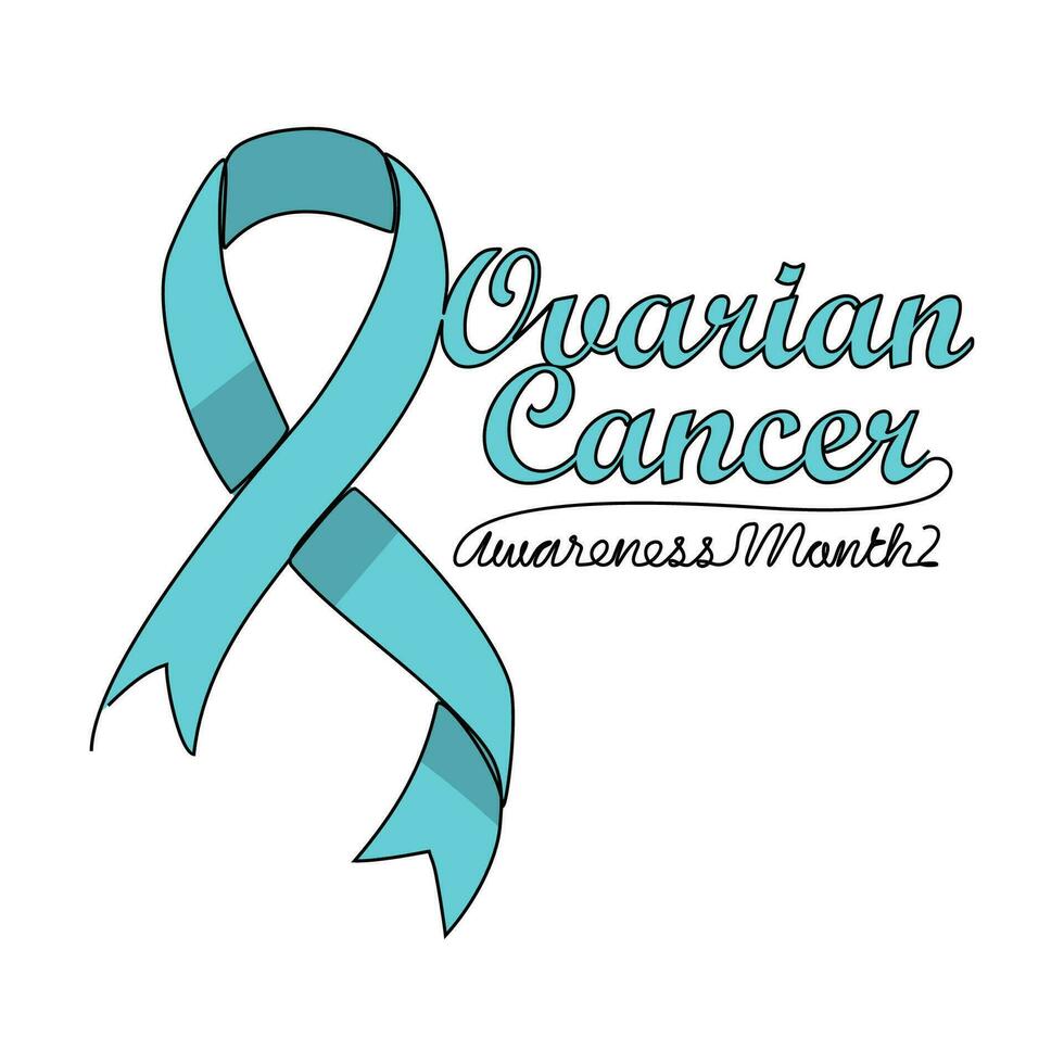 One continuous line drawing of ovarian cancer awareness month with white background. Awareness ribbon design in simple linear style. healthcare and medical design concept vector illustration.