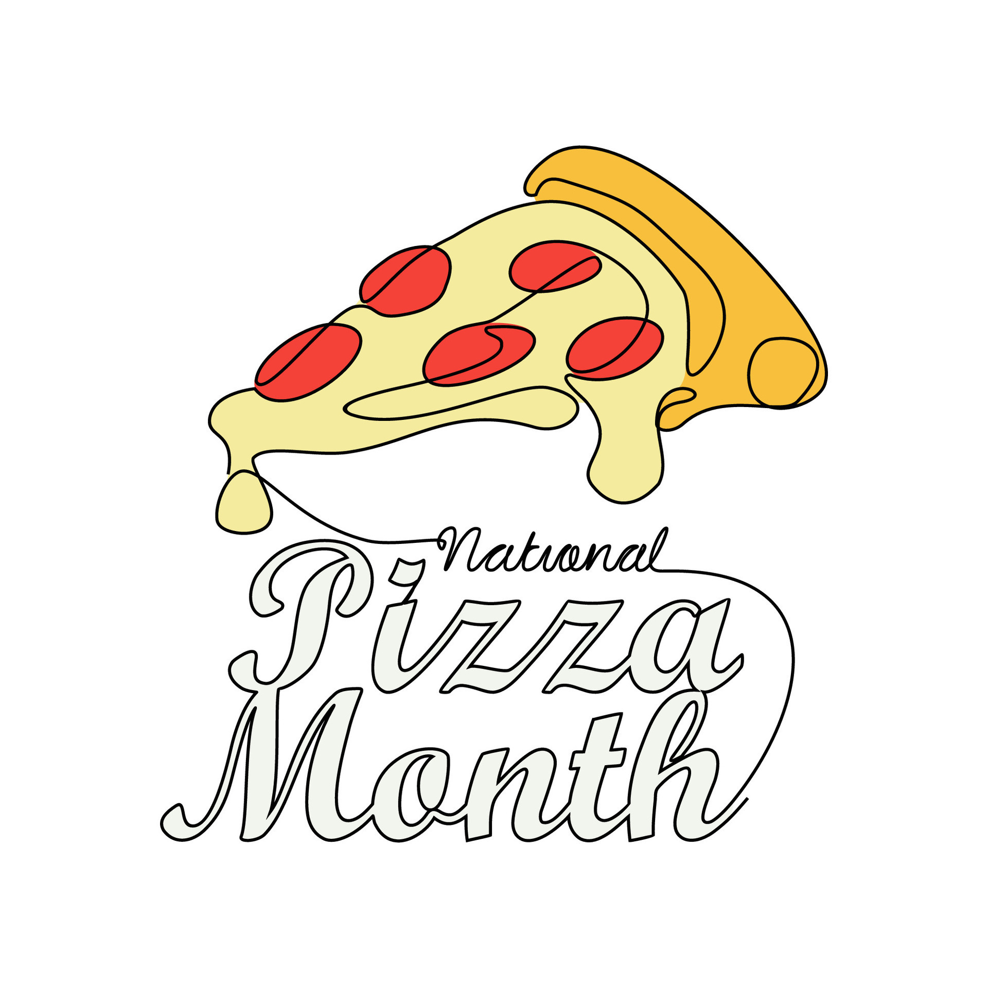 One continuous line drawing of national pizza month with white