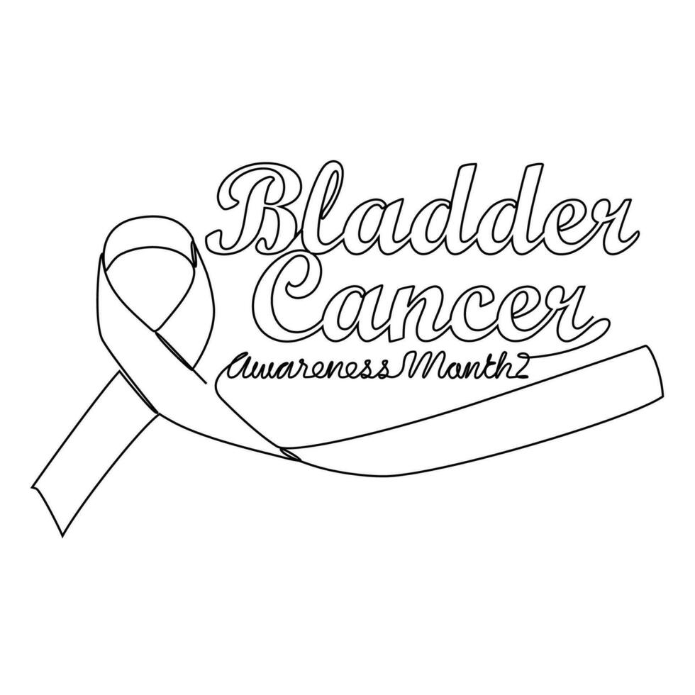 One continuous line drawing of bladder cancer awareness month with white background. Awareness ribbon design in simple linear style. healthcare and medical design concept vector illustration.