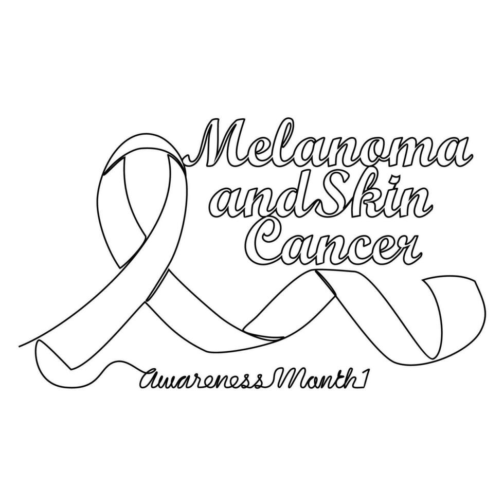 One continuous line drawing of melanoma and skin cancer awareness month with white background. Awareness ribbon design in simple linear style. healthcare and medical design concept vector illustration