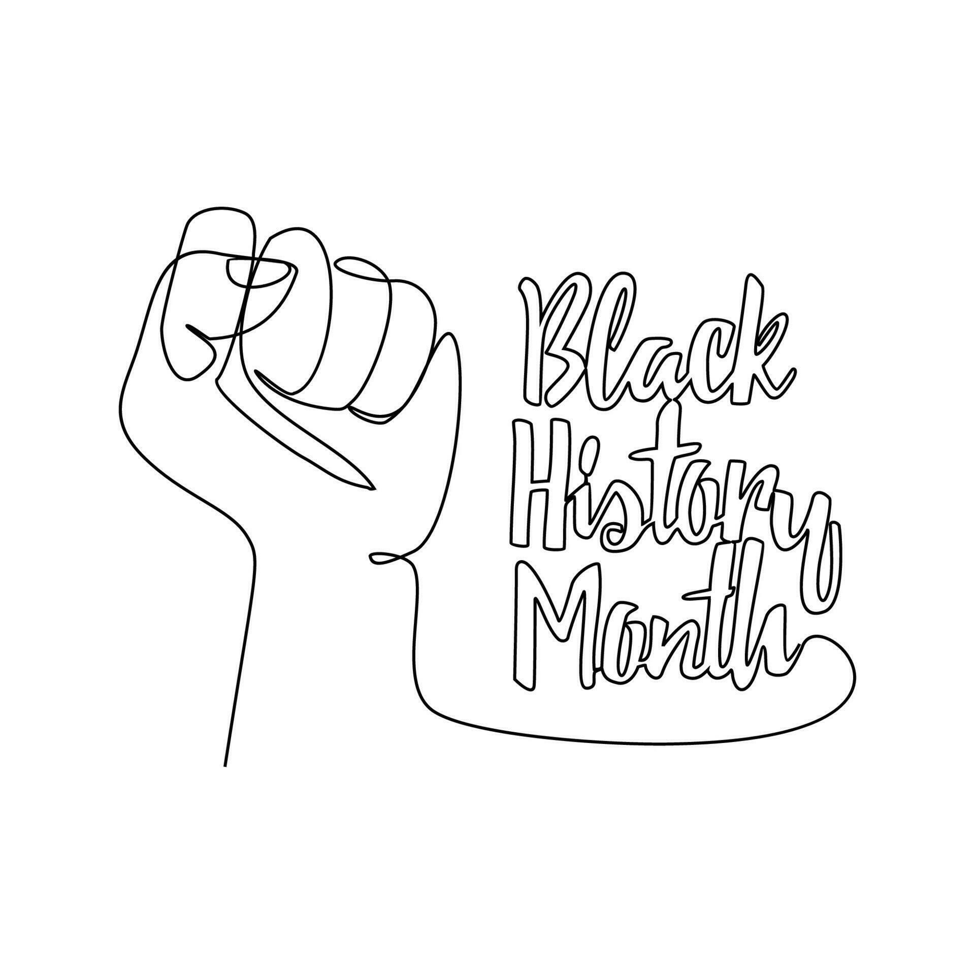 One continuous line drawing of black history month with white