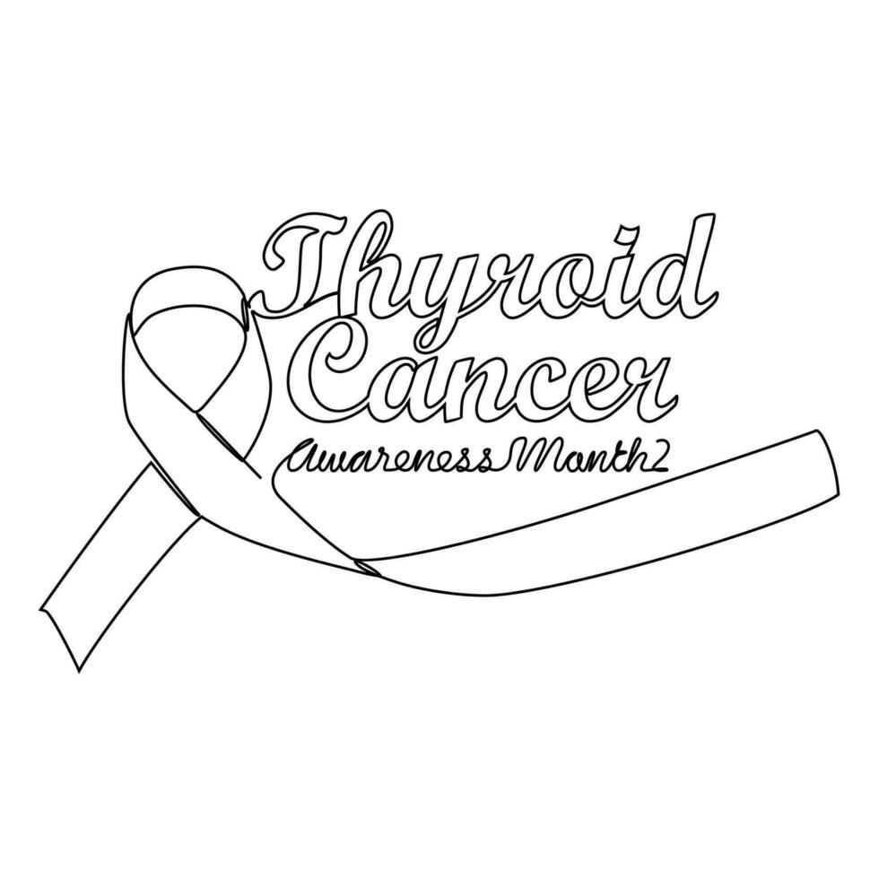 One continuous line drawing of thyroid cancer awareness month with white background. Awareness ribbon design in simple linear style. healthcare and medical design concept vector illustration.