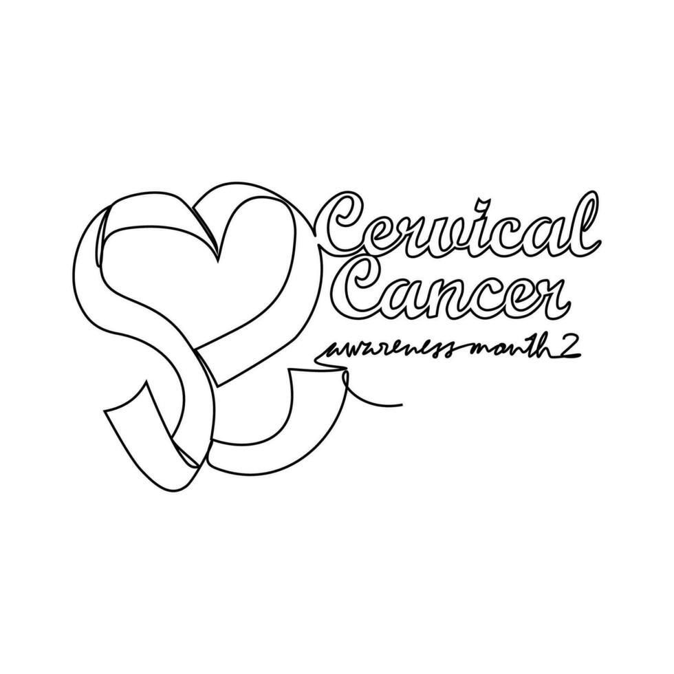 One continuous line drawing of cervical cancer awareness month with white background. Awareness ribbon design in simple linear style. healthcare and medical design concept vector illustration.