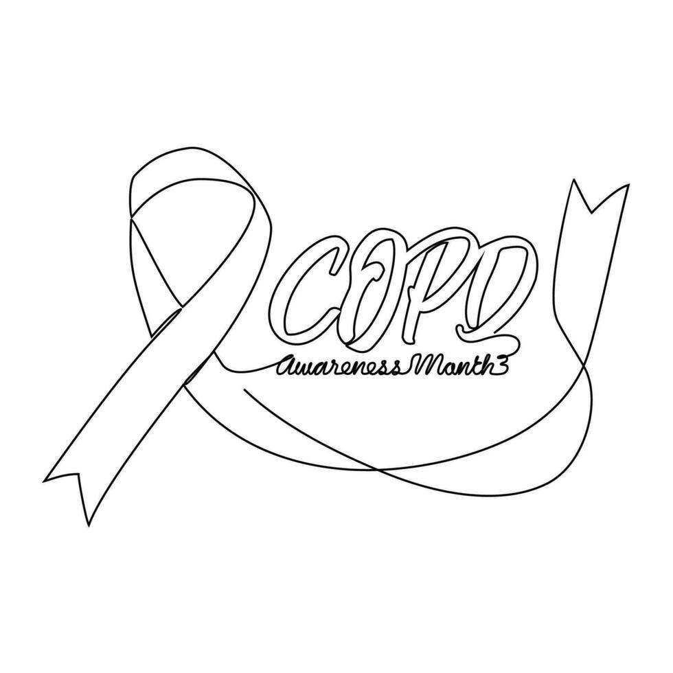 One continuous line drawing of COPD awareness month with white background. COPD  awareness month design in simple linear style. COPD awareness month design concept for medical vector illustration.