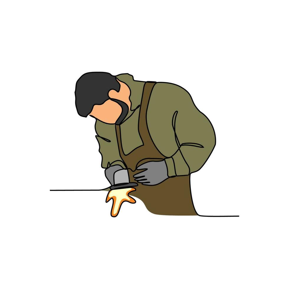 One continuous line drawing of blacksmith working activity with white background. blacksmith working activity design in simple linear style. blacksmith people design concept vector illustration