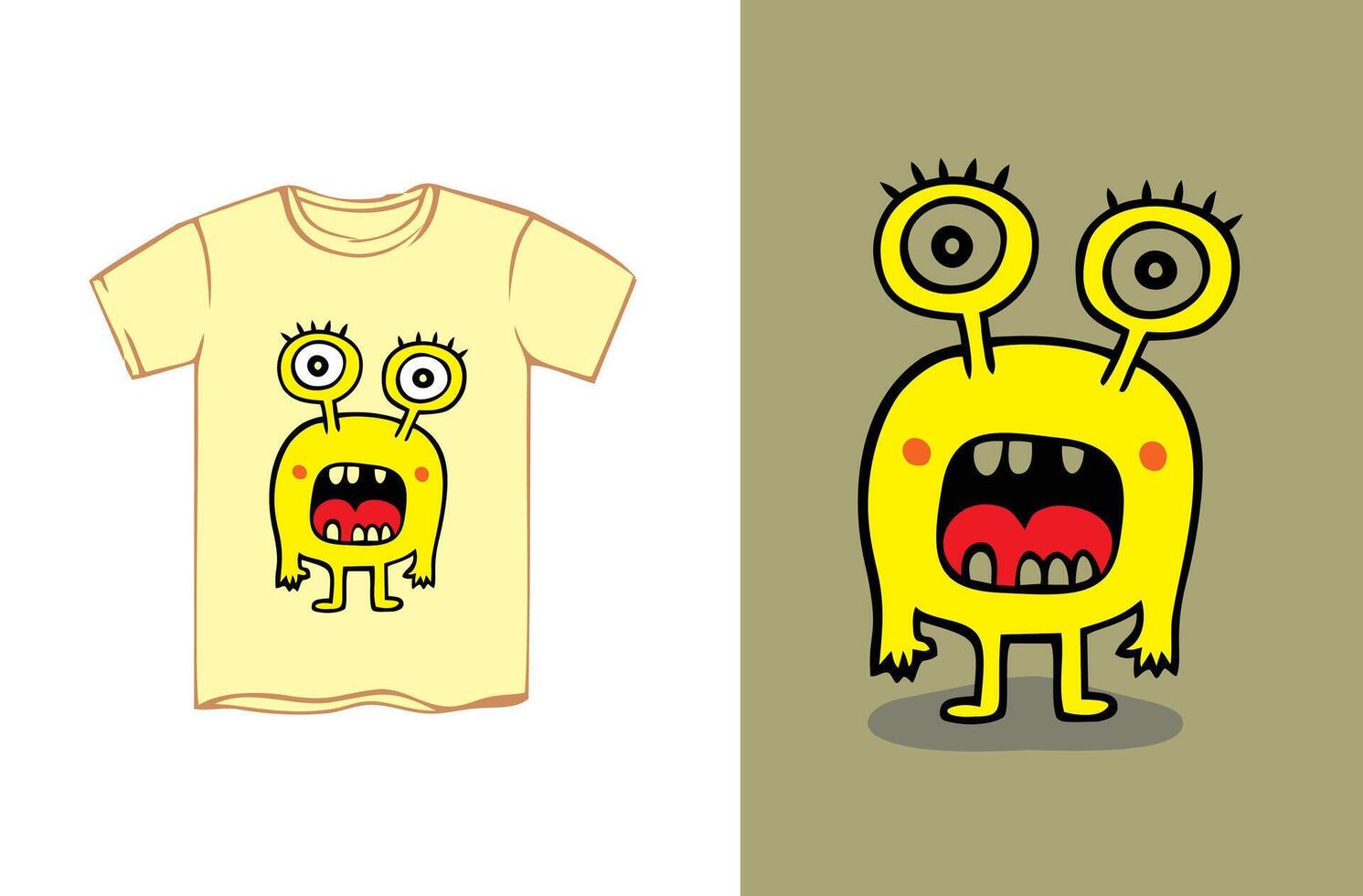 children's clothing design, doodle art character, yellow snail-eyed monster vector