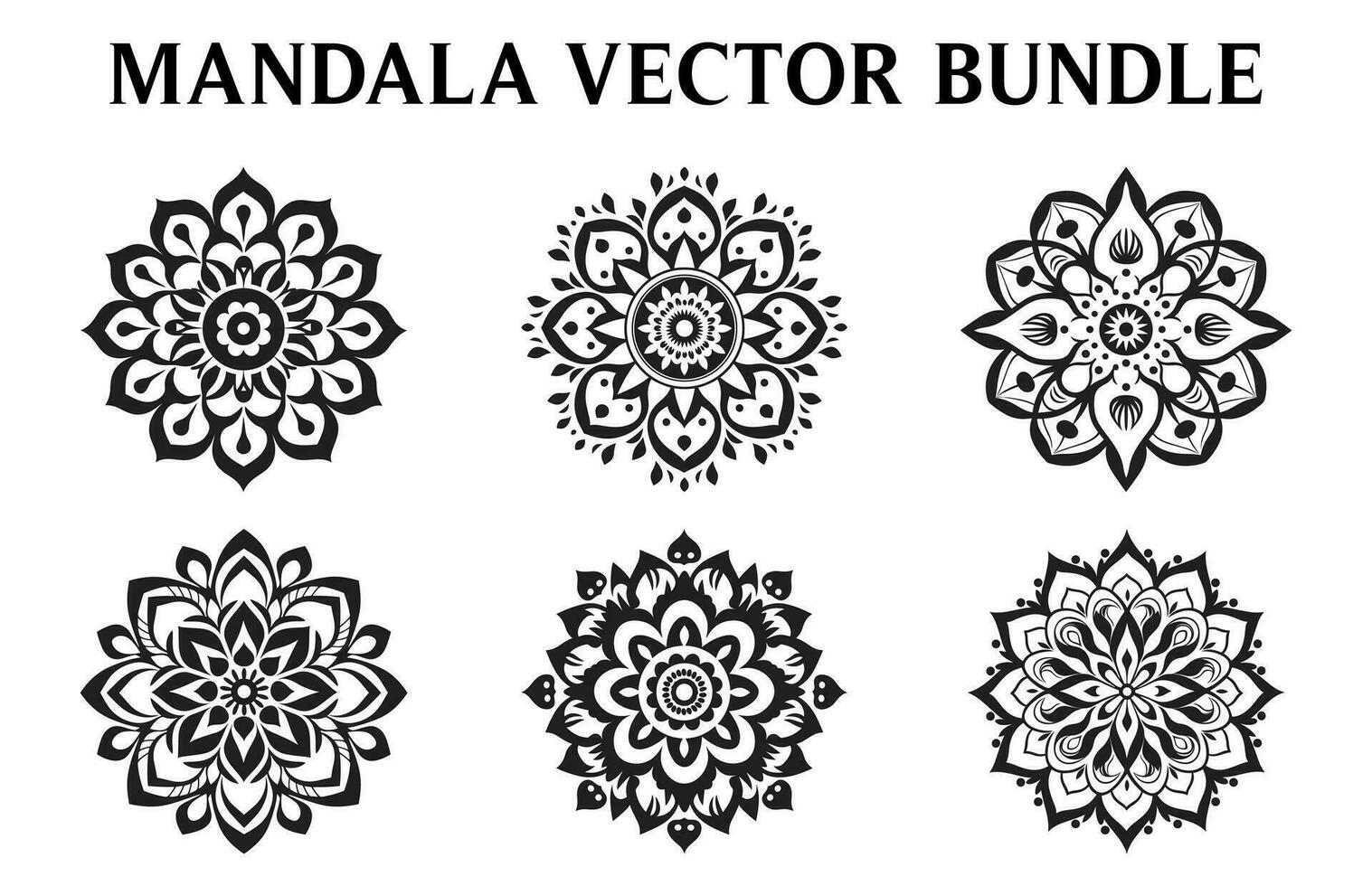 Black and White Vector floral mandala art design set, Vintage Circle Mandala art vector illustration Bundle, Simple and minimal beautiful mandala icon