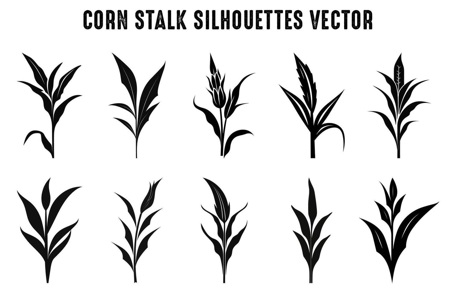 Free Corn Stalks vector Silhouettes Set, Barley Grain Cornstalk Silhouette Bundle