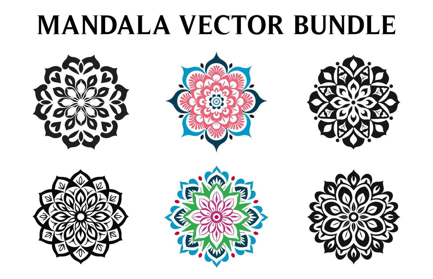 Free Vector floral mandala art design set, Vintage Circle Mandala art vector illustration Bundle, Simple and minimal beautiful mandala icon