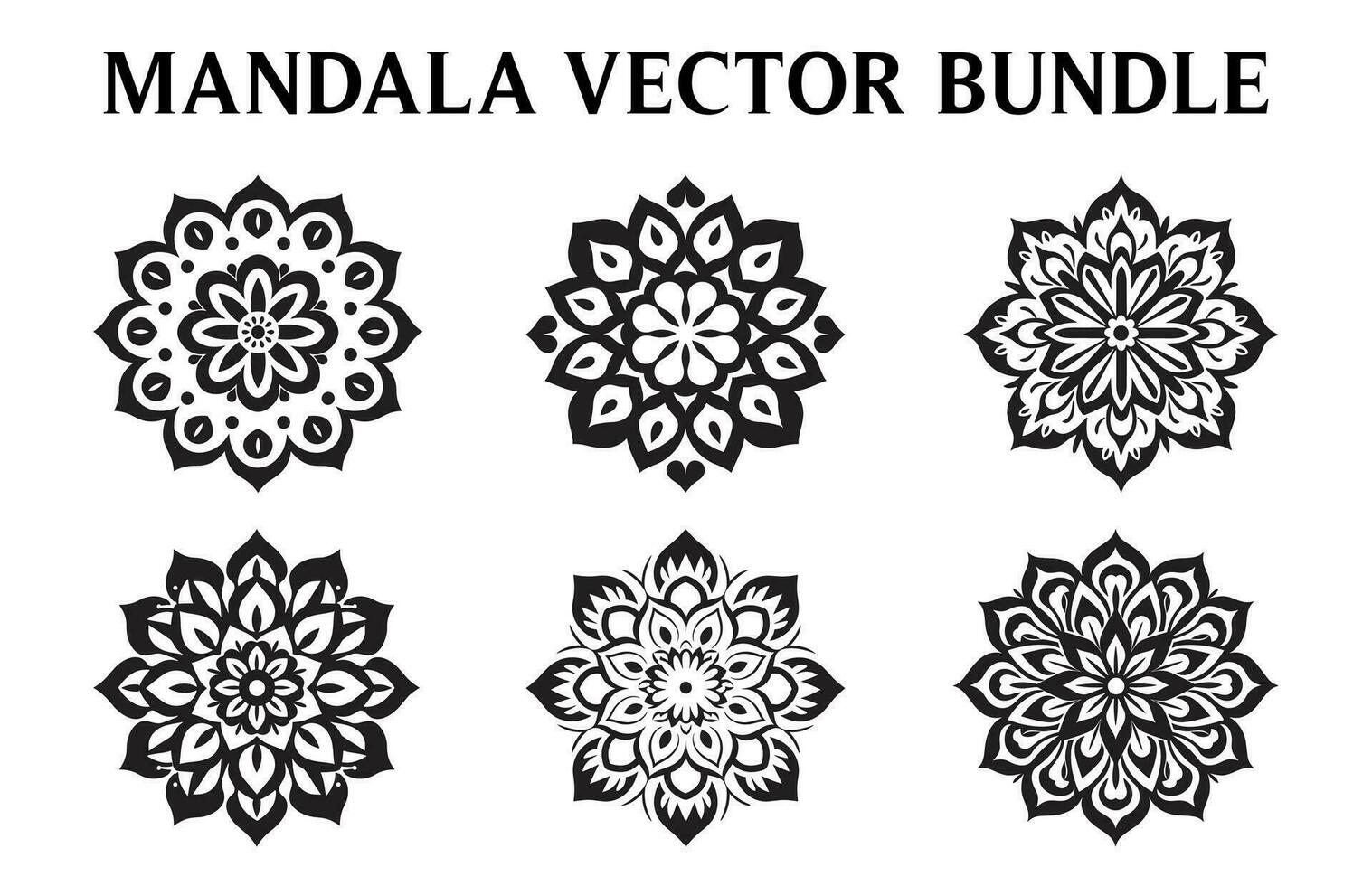 Black and White Vector floral mandala art design set, Vintage Circle Mandala art vector illustration Bundle, Simple and minimal beautiful mandala icon