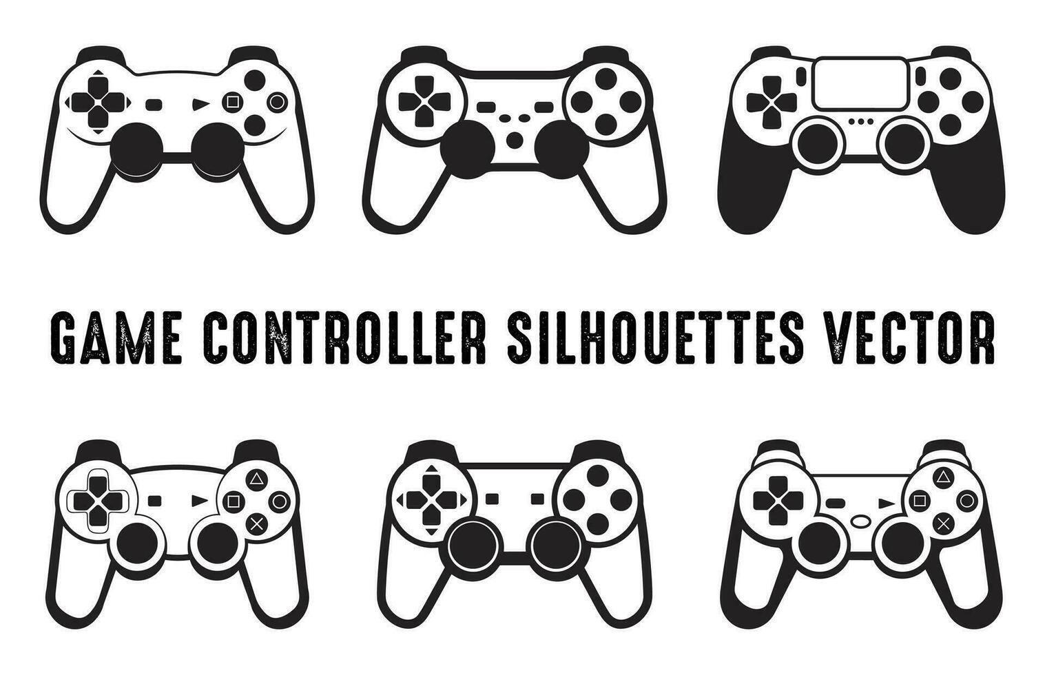 Set of Video Game Controller isolated Silhouettes, Game Console Silhouettes Bundle, Vector Gamepad black silhouette collection
